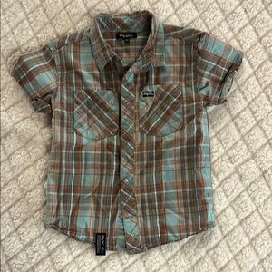 Lrg Wovens Teal and Brown Plaid Short-Sleeve Button-Down Shirt